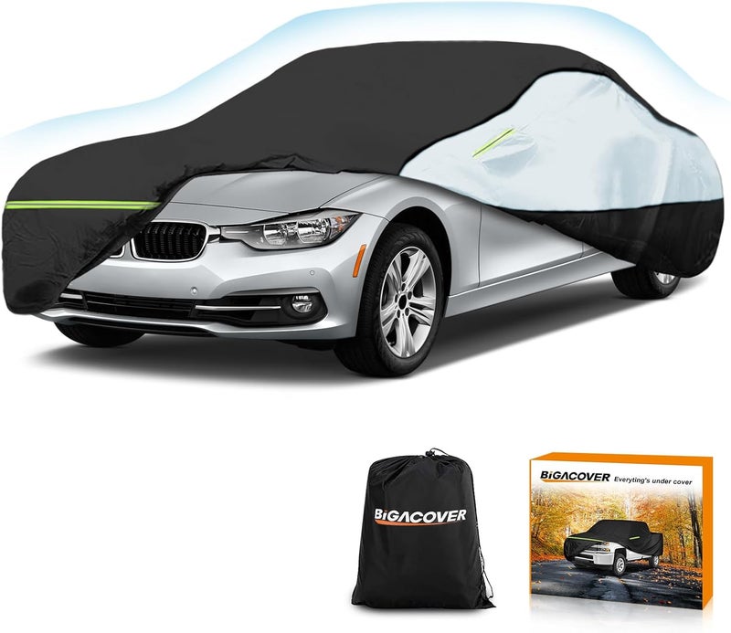 BIGACOVER Universal Sedan Car Cover Fit for Mercedes-Benz C-Class, BMW 3 Series, Audi A3,Waterproof All Weather Heavy Duty Anti-UV Windproof Snow Protection - 177''~185''(L) - Image 1